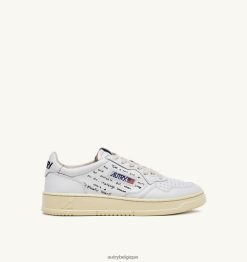 baskets basses medalist en cuir blanc avec lettrage noir femmes belgique Autry N0XLH0167