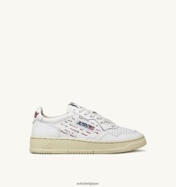 baskets basses medalist en cuir blanc avec lettrage rouge femmes belgique Autry N0XLH0168