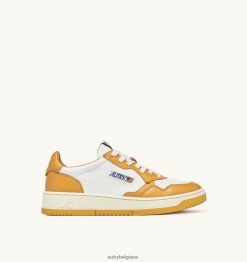 baskets basses medalist en cuir blanc et jaune Hommes belgique Autry N0XLH020