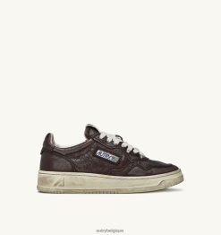 baskets basses medalist en cuir de chèvre laminé marron ébène femmes belgique Autry N0XLH0198