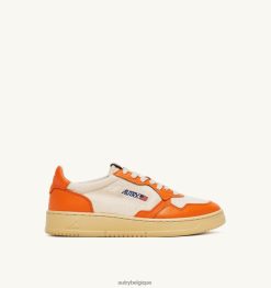 baskets basses medalist en cuir et toile blanc et orange femmes belgique Autry N0XLH0245