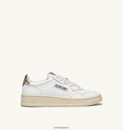 baskets basses medalist en cuir or blanc femmes belgique Autry N0XLH0163
