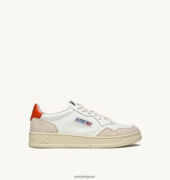 baskets basses medalist en daim et cuir blanc et orange Hommes belgique Autry N0XLH015