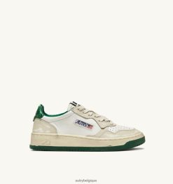 baskets basses super vintage en cuir blanc ivoire et vert Hommes belgique Autry N0XLH064