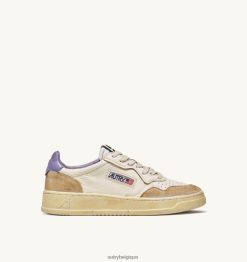 baskets basses super vintage en cuir effet jaunissant blanc et lavande femmes belgique Autry N0XLH0267