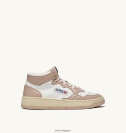 baskets bicolores medalist mid en cuir blanc et champignon femmes belgique Autry N0XLH0193
