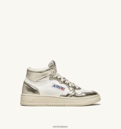 baskets bicolores medalist mid en cuir blanc et platine femmes belgique Autry N0XLH0237