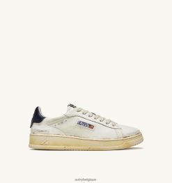 baskets dallas low vintage collés en cuir blanc et bleu Hommes belgique Autry N0XLH081