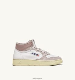 baskets medalist mid en cuir de chèvre et daim blanc et rose femmes belgique Autry N0XLH0231