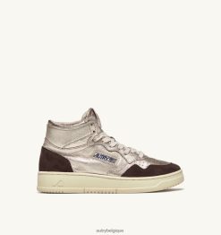 baskets medalist mid en cuir et daim platine et marron femmes belgique Autry N0XLH0235