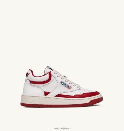 baskets open mid en cuir blanc rouge Hommes belgique Autry N0XLH085