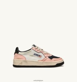 baskets super vintage mid en cuir blanc et rose femmes belgique Autry N0XLH0266