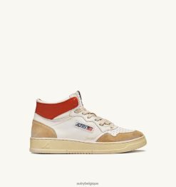 baskets super vintage mid en cuir effet jaunissant blanc et orange Hommes belgique Autry N0XLH068