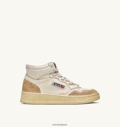 baskets super vintage mid en cuir effet jaunissant blanc Hommes belgique Autry N0XLH067