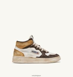 sneaker super vintage mid en cuir blanc marron et miel Hommes belgique Autry N0XLH036