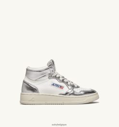 sneakers bicolores medalist mid en cuir blanc et argent femmes belgique Autry N0XLH0238