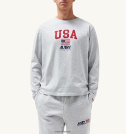 t-shirt à manches longues et col rond avec logo iconique gris chiné Hommes belgique Autry N0XLH0121