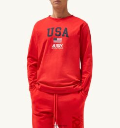 t-shirt col rond manche longue logo iconique rouge Hommes belgique Autry N0XLH0120